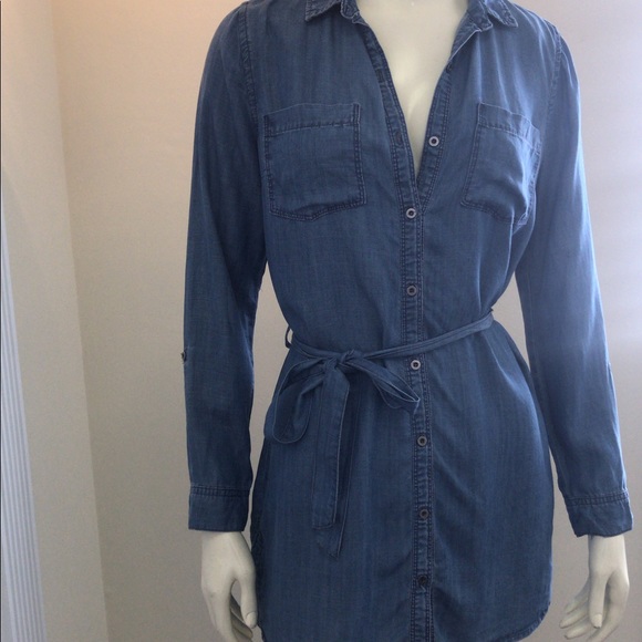 tie belt denim shirt